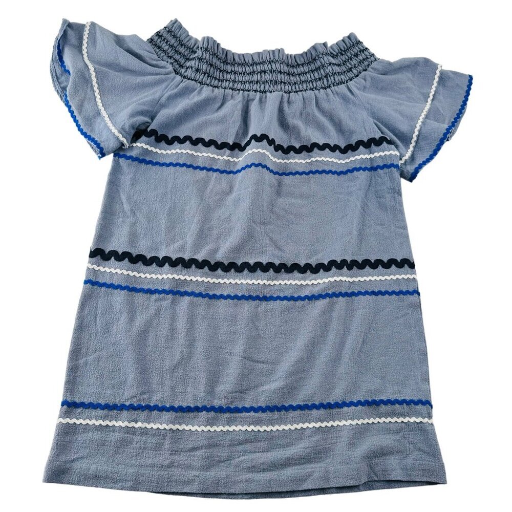 Mud Pie Smocked Off-Shoulder Blue Striped Dress S Cotton Boho‎ Pullover